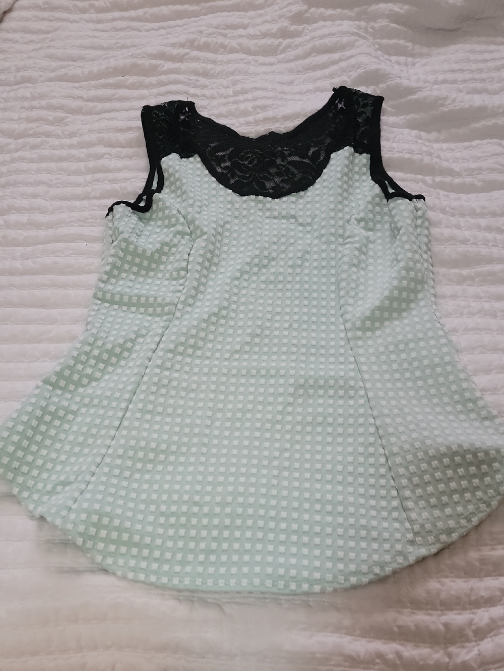 Mint Textured Tank with Black Lace Yoke